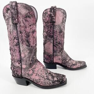 Lucchese Metallic Pink Black Distressed Goat Leather Western Cowgirl Boot size 6